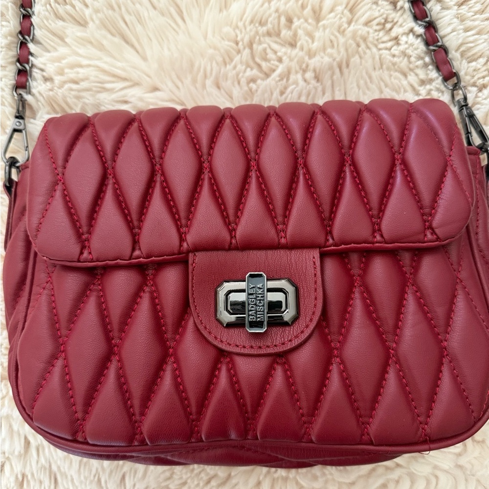 New with tags Badgley Mischka vegan red leather flap handbag